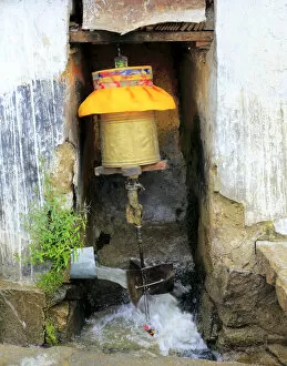 Images Dated 22nd January 2014: Prayer wheel moved by water, Drepung monastery, Mount Gephel, Lhasa Prefecture, Tibet