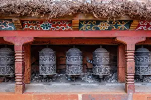 Nepal Prints: Prayer wheels in the Buddhist monastery at Kagbeni, Lower Mustang, Nepal
