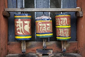 Images Dated 2nd February 2010: Prayer wheels at the Jambay Lhakhang temple in Bhutan