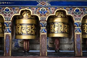 Prayer wheels. Kyichu Lhakhang also known as Kyerchu Temple or Lho Kyerchu. Paro District