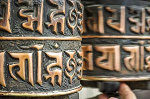 Swayambhunath Prints: Prayer wheels at Swayambhunath temple, Kathmandu Valley, Nepal, Asia