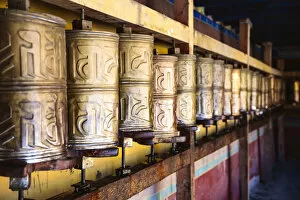 Prayer wheels, Tandruk monastery near Tsedang, Tibet, China