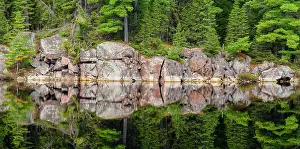 Composite Image Prints: Precambrian granite reflected in a beaver pond in early spring, Cartier, Ontario, Canada