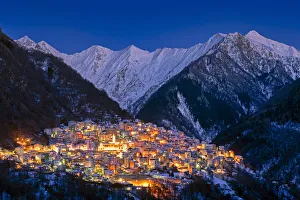 Premana at the blue hour, Valvarrone, Valsassina, Lecco province, Lombardy, Italy, Europe