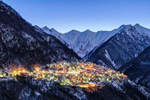 Artificial Lights Prints: Premana village with its characteristic spoon shape. Premana, Valsassina, Lecco, Lombardy