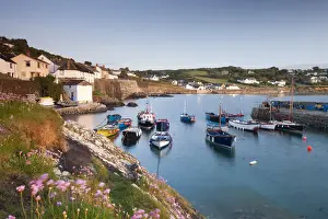 Early Morning Prints: Pretty harbour and fishing boats at Coverack on the Lizard Peninsula, Cornwall, England