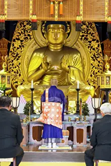 Inside Prints: Priest during ceremony in Main Hall of Chuson-ji Temple (UNESCO World Heritage Site)