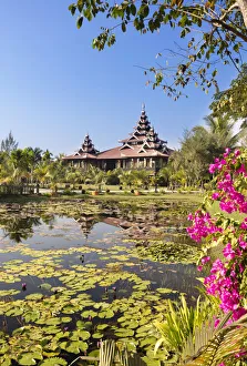 Princess Resort & lake with water lillies, Mrauk U, Burma, Myanmar