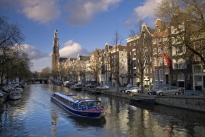 Amsterdam Prints: Prinsengracht and Westerkerk in the background, Amsterdam, Holland