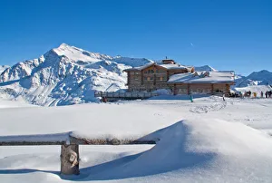 Central Alps Prints: Pristine snow at Sunny Valley mountain hut. Valtellina, Lombardy, Italy