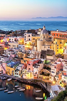 Campania Prints: Procida island at dusk, Gulf of Naples, Campania, Italy