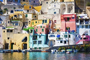 Naples Gallery: Procida island, Naples, Italy. The colorful harbour of La Corricella, view from the boat