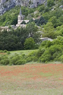 Provence, France. A french hill town in Provence with poppies in the foreground