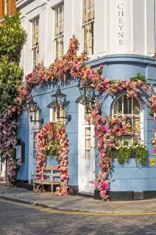 Pub decorated with flowers, Chelsea, London, England, UK