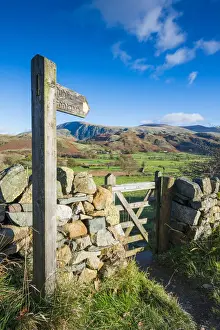 Autumnal Prints: Public Footpath Sign & Gate, Lake District National Park, Cumbria, England