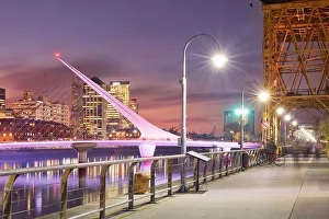 Buenos Aires Prints: The Puente de la Mujer bridge at twilight, Puerto Madero, Buenos Aires, Argentina