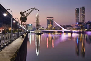 Images Dated 23rd August 2021: The 'Puente de la Mujer'bridge and the 'Sarmiento Frigate'
