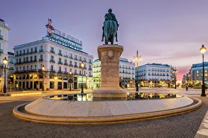 Puerta Del Sol Prints: Puerta del Sol square at sunrise, Madrid, Spain