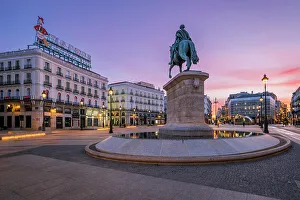 Puerta Del Sol Prints: Puerta del Sol square at sunrise, Madrid, Spain