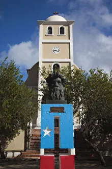 North Coast Prints: Puerto Rico, North Coast, Karst Country, Lares, town church and Puerto Rican monument