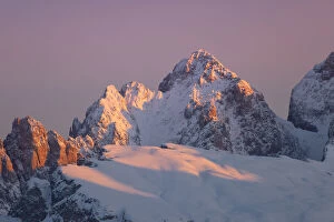 Puez-Odle mountain during a cold winter sunrise, Dolomites, Bolzano province, Italy