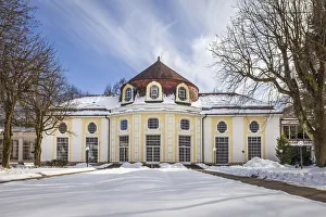 Spa Town Prints: Pump room in the spa gardens of Bad Reichenhall, Upper Bavaria, Bavaria, Germany