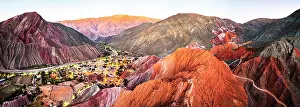 Purmamarca Prints: Purmamarca village and colorful mountains, Jujuy, Quebrada de Humahuaca, Argentina