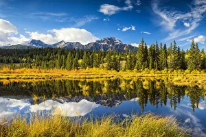 Pyramid Mountain Reflecting in Cottonwood Slough, Jasper National Park, Alberta, Canada