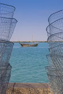 Qatar, Al-Khor, fishing port with wired fishing baskets