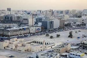 Qatar, Doha, Aerial view of Souqs and mosque