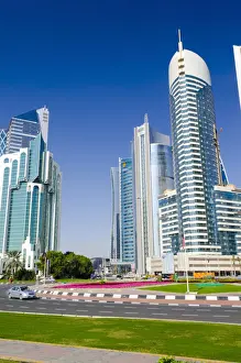 Corniche Prints: Qatar, Doha, Corniche, modern buildings beside Sheraton Roundabout