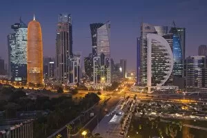 Images Dated 10th November 2015: Qatar, Doha, Doha Bay, West Bay Skyscrapers, elevated view, dawn