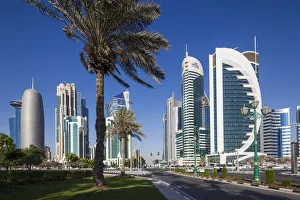 Qatar, Doha, Doha Bay, West Bay Skyscrapers, morning