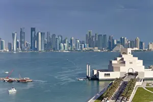 Gulf State Prints: Qatar, Doha, Elevated view over the Museum of Islamic Art and the Dhow harbour to