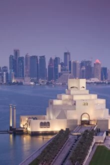 Images Dated 9th November 2015: Qatar, Doha, The Museum of Islamic Art, designed by I.M. Pei, elevated view, dawn