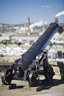 Quebec City, Canada. Old cast iron cannons on the ramparts of old quebec city canada