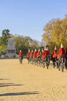 Images Dated 13th January 2022: The Queens guards during the Changing of the Guard marching towards the Guards Memorial, London