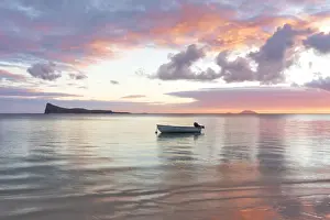 Mauritius Prints: the quiet of a colorful sunrise at the beach, Pamplemousses district, Mauritius, Africa