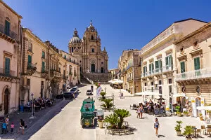 Cafe Gallery: Ragusa Ibla, Sicily. Elevated view of Ragusa Cathedral on a sunny afternoon