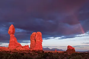 Southwest Prints: Rainbow over Balanced Rock in Arches National Park, Utah, USA