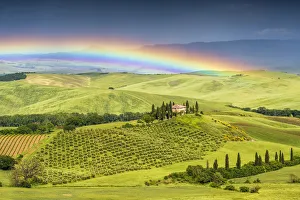 Rainbow Prints: Rainbow over Belvedere, Val d Orcia, Tuscany, Italy