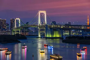 Images Dated 18th June 2014: The Rainbow Bridge at dusk, Tokyo, Japan
