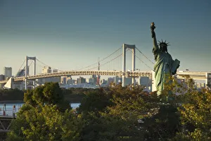 Rainbow Bridge Prints: Rainbow bridge and Statue of Liberty replica, Odaiba, Tokyo, Japan