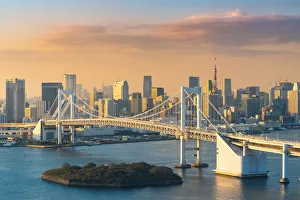 Rainbow Bridge and Tokyo Bay, Odaiba, Tokyo, Kanto region, Japan