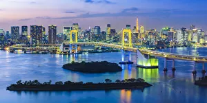 Suspension Bridge Prints: Rainbow Bridge and Tokyo Bay, Odaiba, Tokyo, Kanto region, Japan