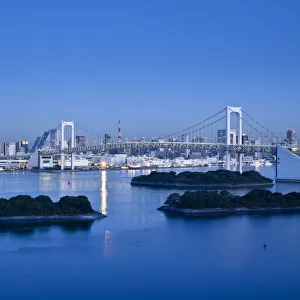 Rainbow bridge and Tokyo Bay from Odaiba, Tokyo, Japan