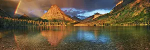 Rocky Mountains Prints: rainbow at Two Medicine Lake with Sinopah Mountain - USA, Montana, Glacier National Park