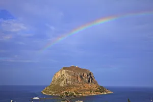 Bastion Prints: Rainbow Over Monemvasia, Laconia, The Peloponnese, Greece, Southern Europe