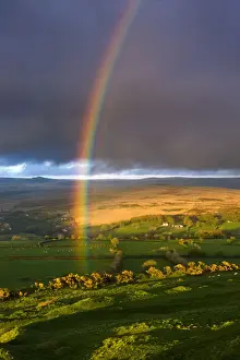 April Prints: Rainbow above rolling farmland on the edges of Dartmoor National Park, Devon, England