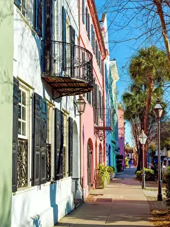 French Quarter Prints: Rainbow Row, East Bay Street, Historic colorful Homes Charleston, South Carolina, USA